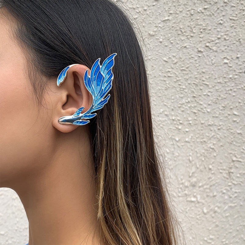 1pasang Anting Peri Manset Telinga Elf Bahan Metal Warna Biru Gaya Anime Untuk Wanita