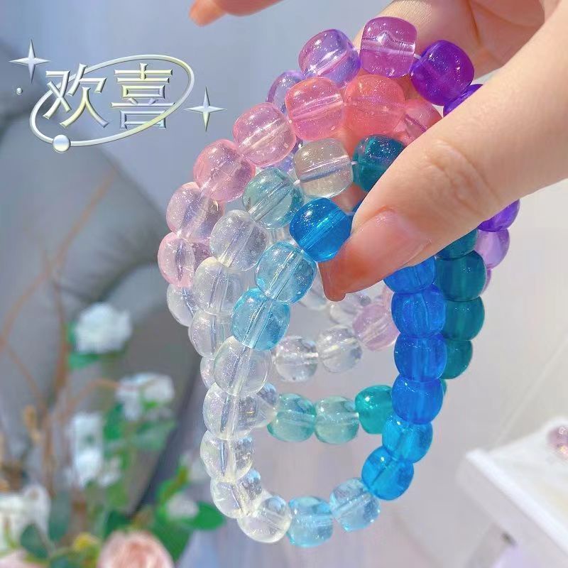 Galaxy Starry Sky~Luminous Ice Transparan Gelang Di Sekitar Jari Warna Gradien Lembut Pacar Pasangan Gelang Mahasiswa Manik Tangan