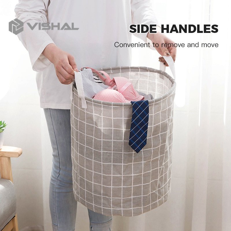VISHAL KERANJANG LAUNDRY BAG BULAT LIPAT PORTABLE CANVAS / KERANJANG BAJU KOTOR BERSIH VS-133