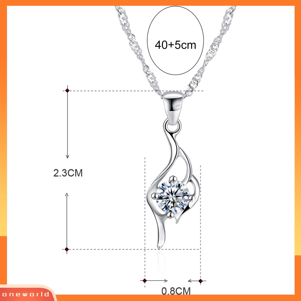 [ONE] Silverhoo Permukaan Mengkilap Wanita Kalung Shiny Nyaman Dipakai Cubic Zirconia Perak Disepuh Tulang Selangka Kalung Ladies Aksesori