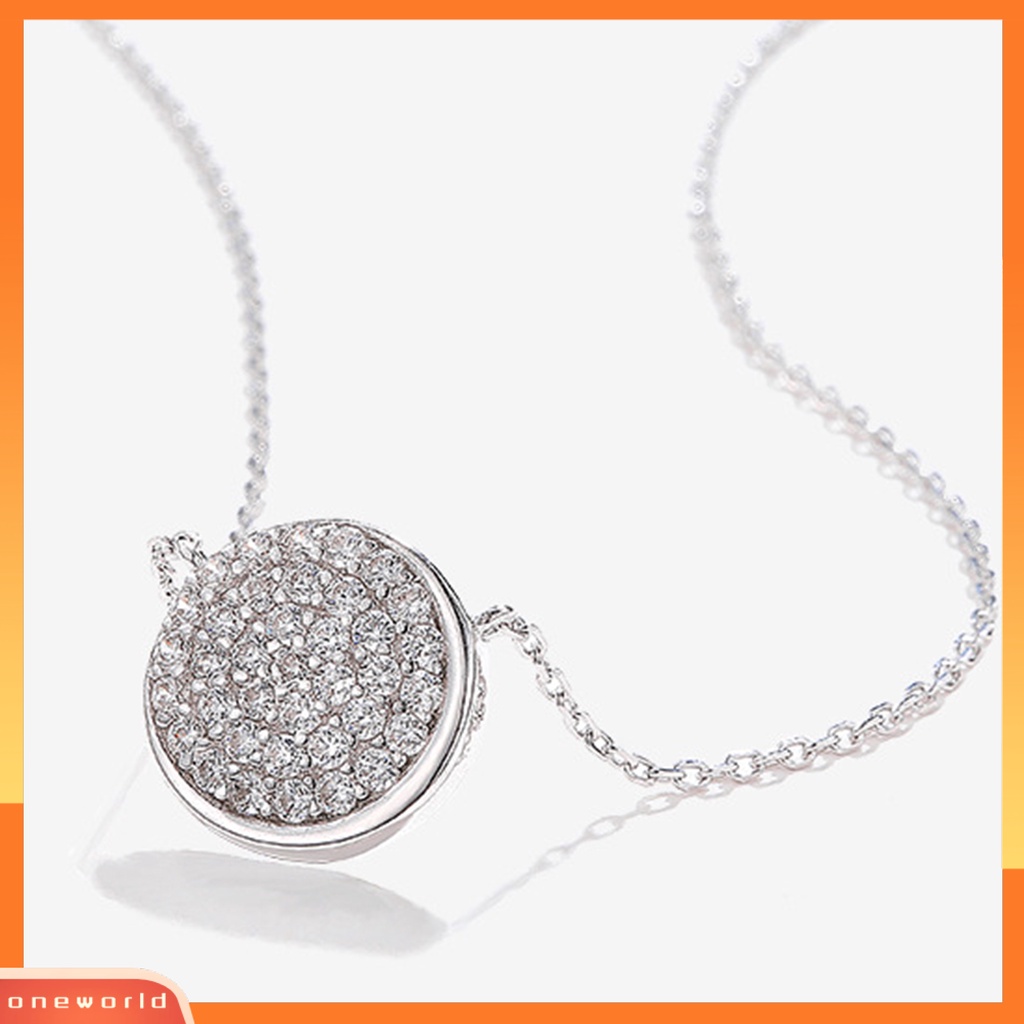 [ONE] Silverhoo 925rantai Tulang Selangka Silver All-match Shiny Round Cubic Zirconia Pendant Necklace Untuk Pesta