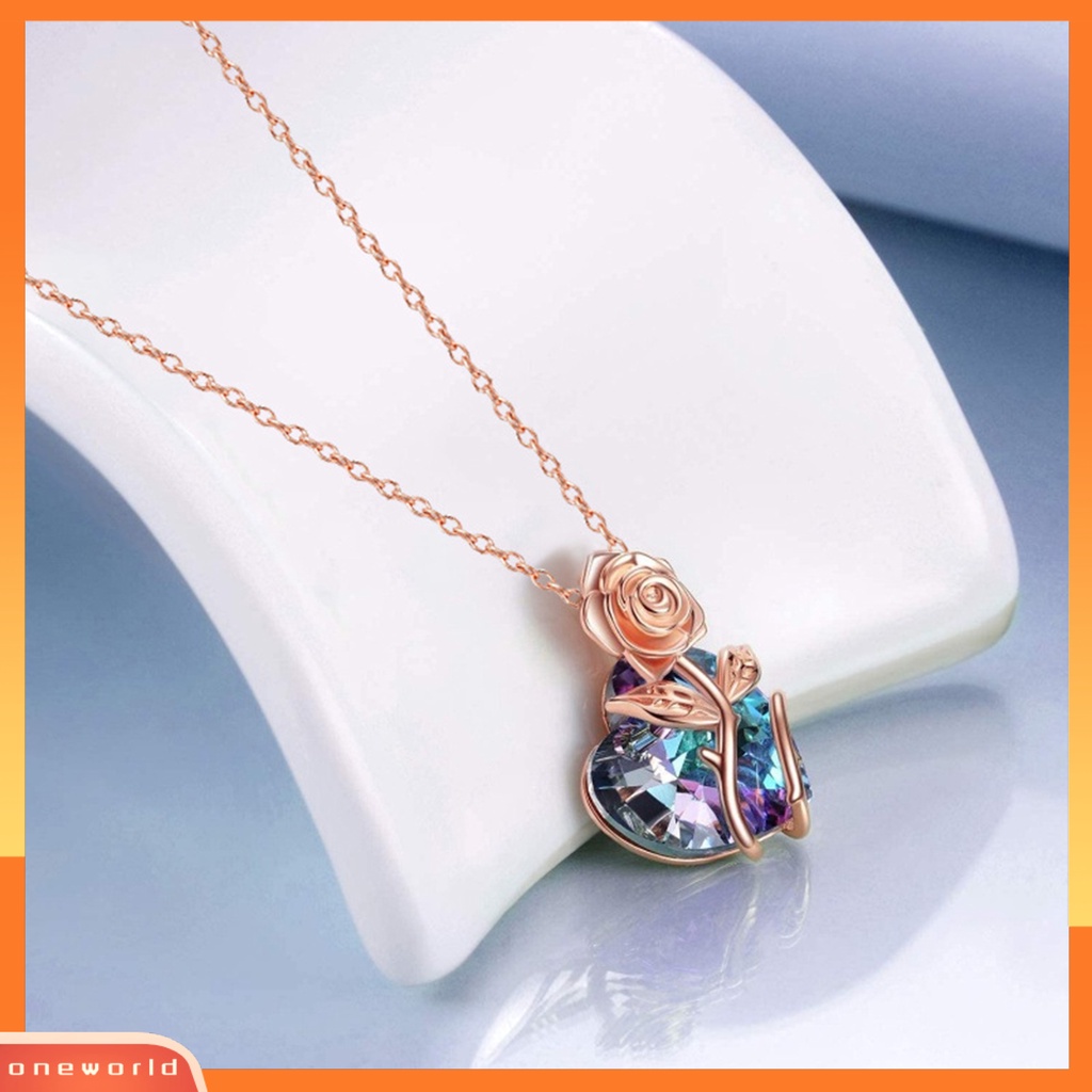 [ONE] Kalung Klavikula Elegan Nyaman Dipakai Rose Lapis Emas Mawar Kristal Imitasi Cinta Hati Wanita Kalung Untuk Pacaran