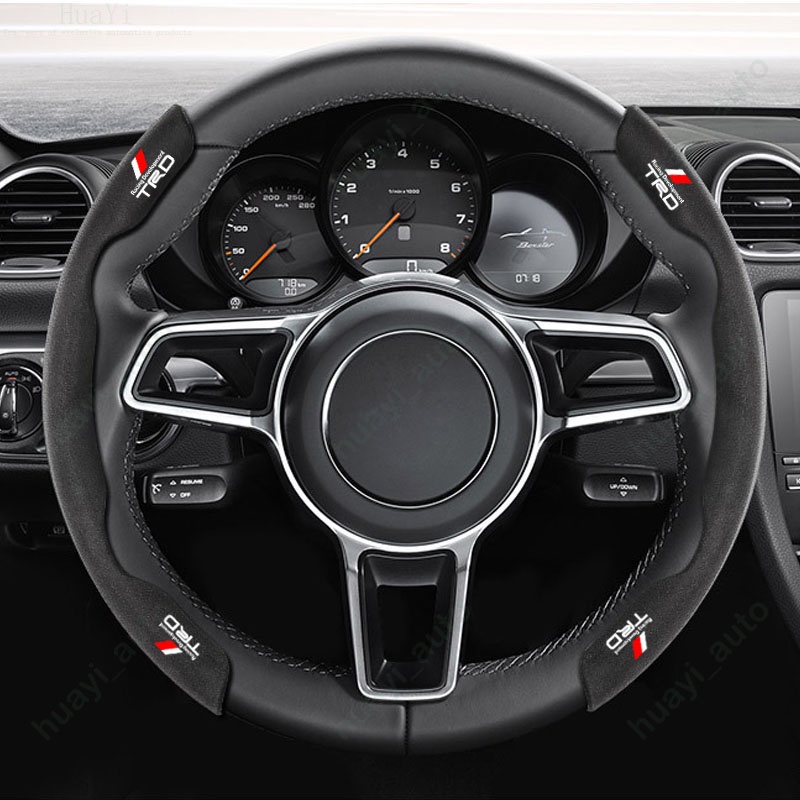 Sarung Setir Mobil Toyota Trd Bahan Kulit Suede Untuk Hilux Innova Corolla Cross Rush Puring Yaris Vios Avanza Raize Veloz Sienta Aksesoris
