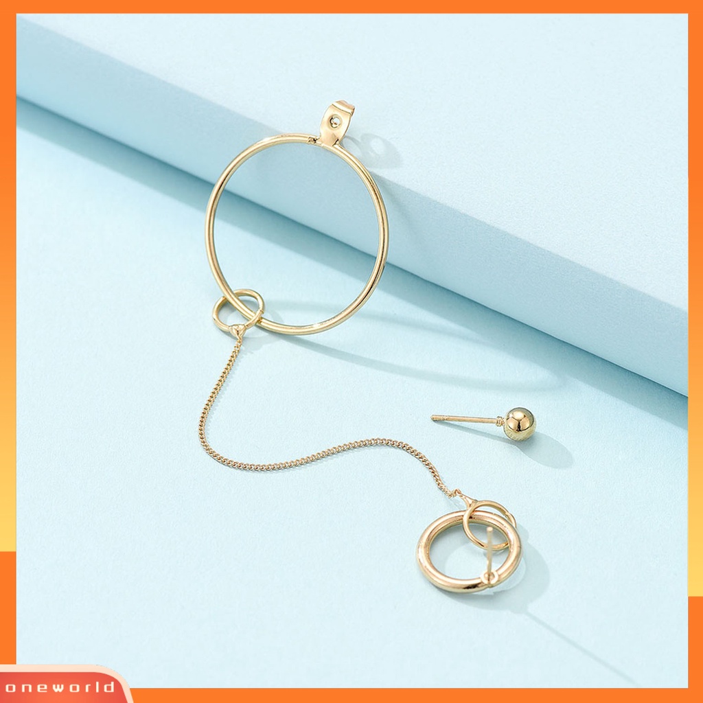 [ONE] 1pasang Anting Pejantan Rantai Kaitan Asimetris Rumbai Temperamen Halus Cincin Geometris Emas Drop Earrings Fashion Perhiasan