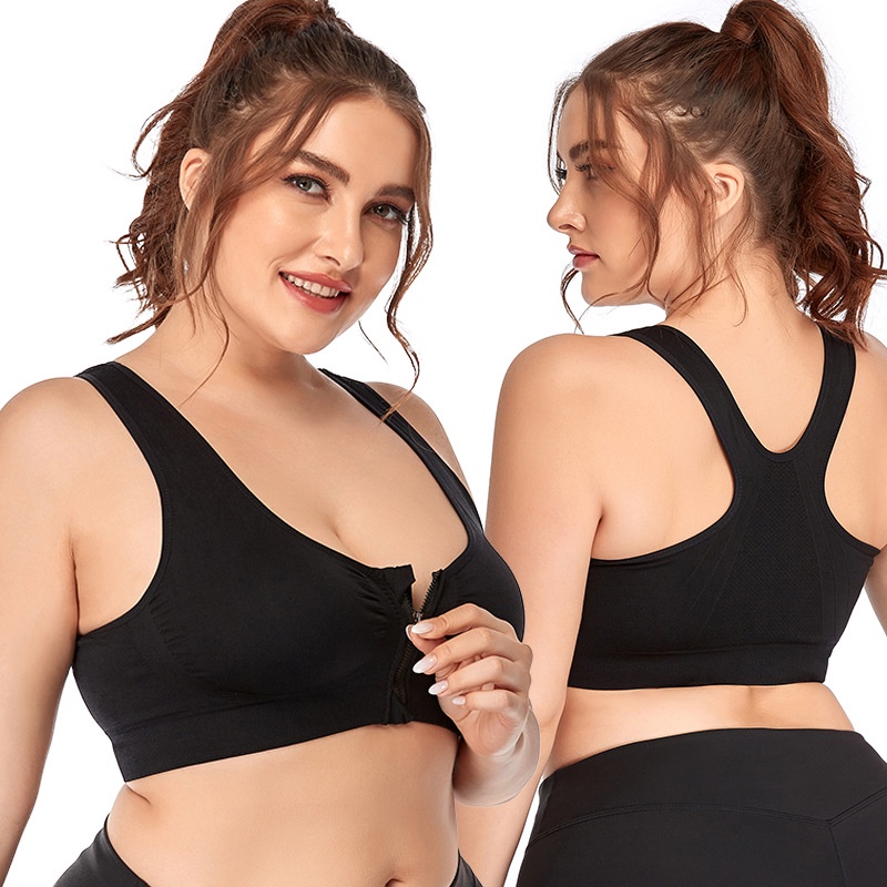 Sports Bra Jumbo Bra Olahraga Ritsleting Depan Bra Jumbo Cup Besar Tanpa Kawat Olahraga Bh Shockproof Hollow Back Breathable Bra 2023