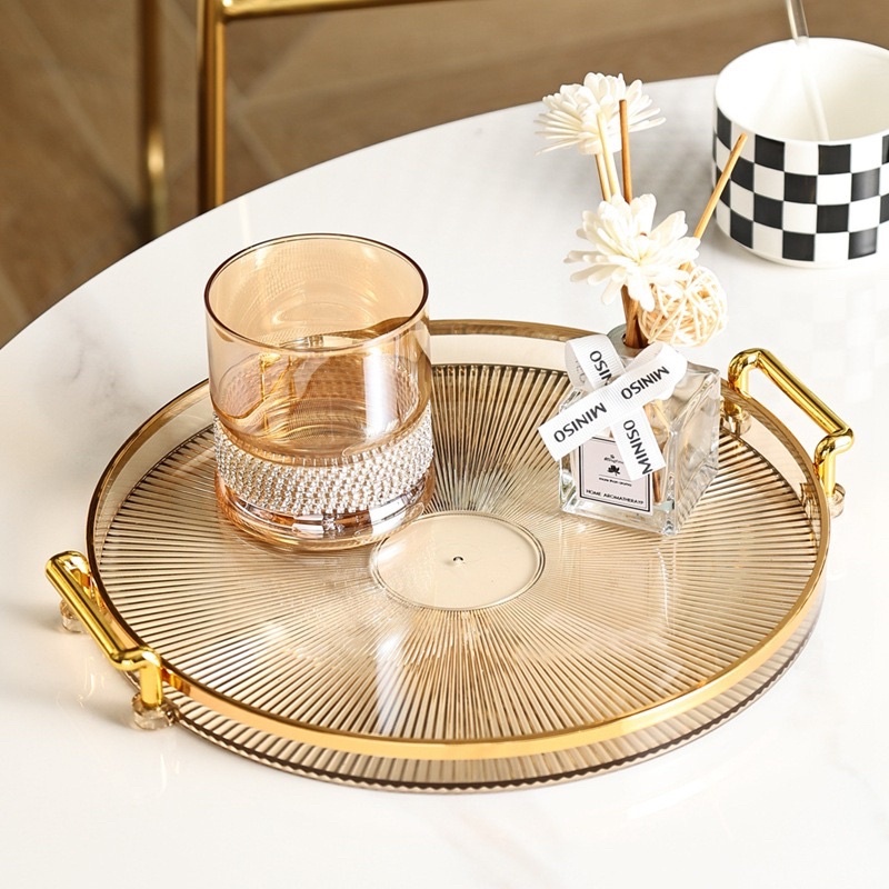 【COD】Nordic Luxury Tray/Dekorasi Nampan Tray Mewah/Luxury Tray/Nampan Dengan Pegangan Handle Gold/Snack Fruit Tray