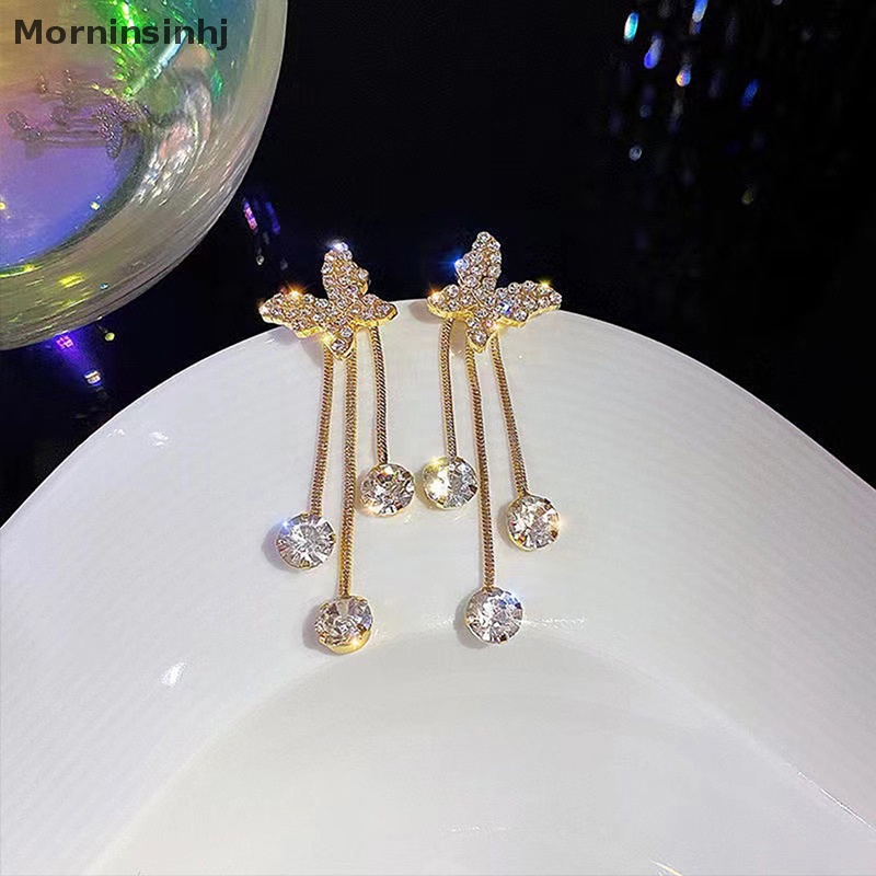 Mornin Korea Berlian Imitasi Mengkilap Mutiara Rumbai Drop Anting Untuk Wanita Elegan Imitasi Pearl Ikatan Simpul CZ Gantung Anting Perhiasan Pernikahan id