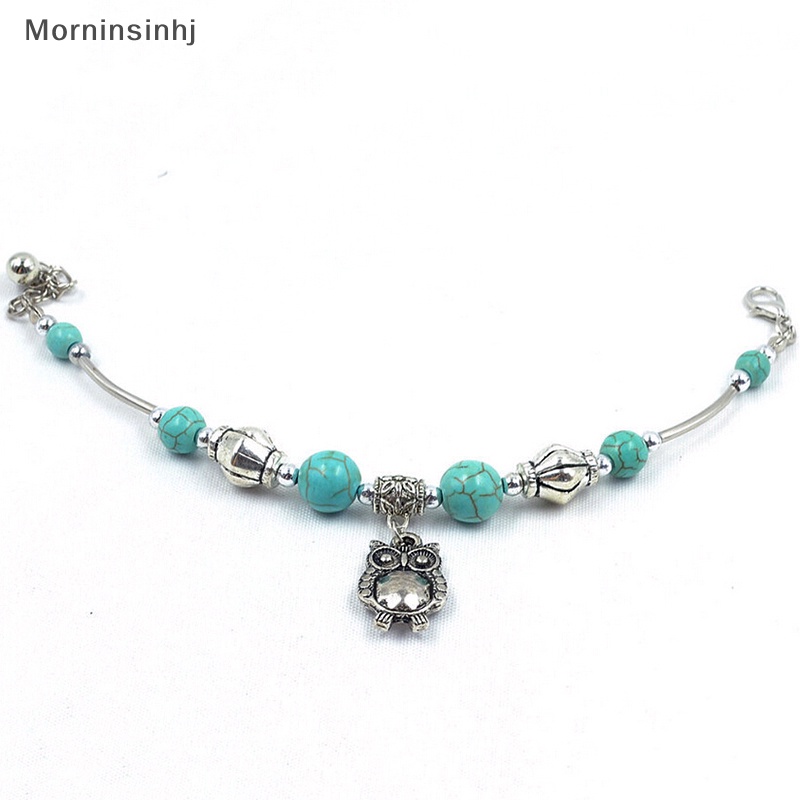 Mornin 1pcs Wanita Vintage Charm Perhiasan Perak Pld Owl Turquoise Gelang Bangle id