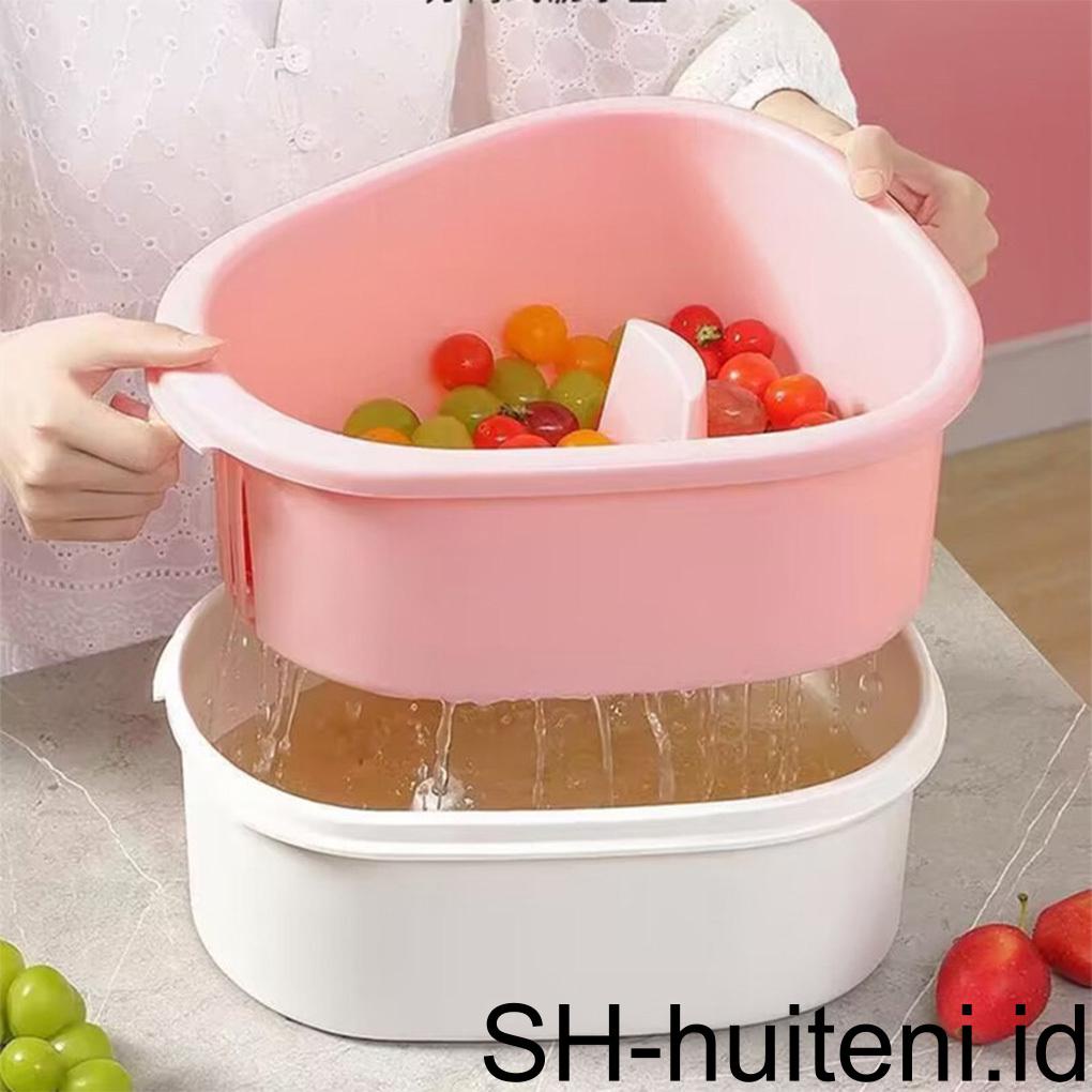 Alat Pembersih Buah Sayuran Mesin Cuci Berputar Drain Basket Anti Bocor Colander Bowl Gosok Spinner