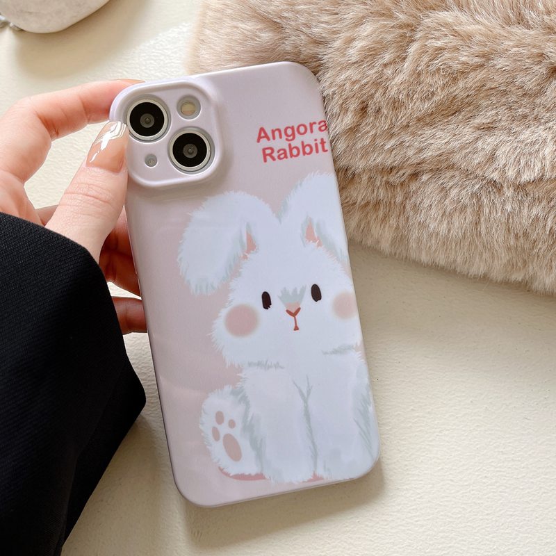 IPHONE Lovely Furry Little Bunny Hard Plastic Case HP iP Iphone14+Plus X XS XR 11 12 13 Pro Max FTD Woman Girl Casing Apple