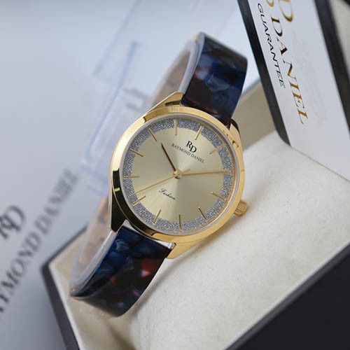 Raymond Daniel RD 240 Gold Akr.Biru Abstrak, Jam Tangan Wanita, Original