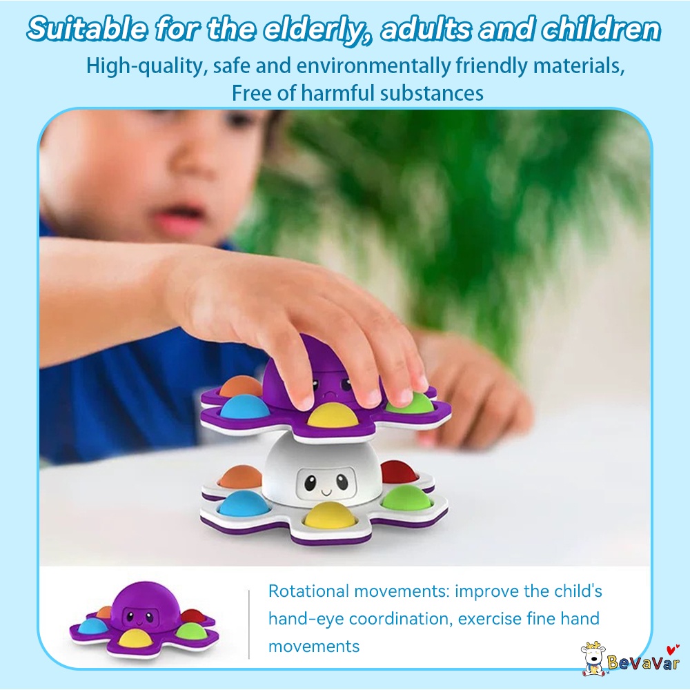 BEVAVAR Mainan Berputar Gyro gurita kecil Silikon /Pop It Gurita Mainan pendidikan bayi Penuh warna