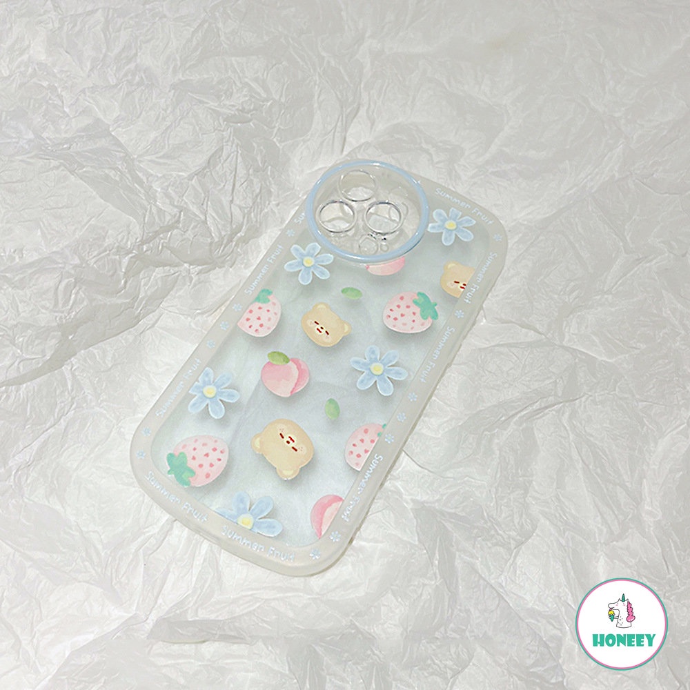 IPHONE Casing Ponsel Motif Bunga Beruang Lucu Kompatibel Untuk Iphone14 13 12 11 Pro Max XR Xs8 7 Plus Biru Transparan Lembut TPU Pelindung Penutup Belakang