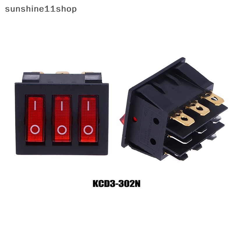 Sho Rocker Switch KCD3 Lampu Merah 3arah Saklar Hitam 9pin 2posisi ON-OFF/ON-ON 16A/20A 250/125V AC Triple Power Switch N