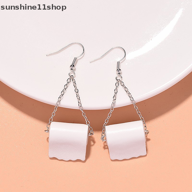 Sho 1pasang Fashion Roll Paper Drop Earrings Lucu Toilet Kertas Anting Wanita Gadis Perhiasan Kreatif Rantai Menjuntai Anting 3D Tissue N