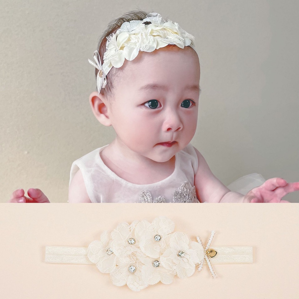 (Pimenova) Bandana Bayi Headband Anak Pesta Lace Mutiara