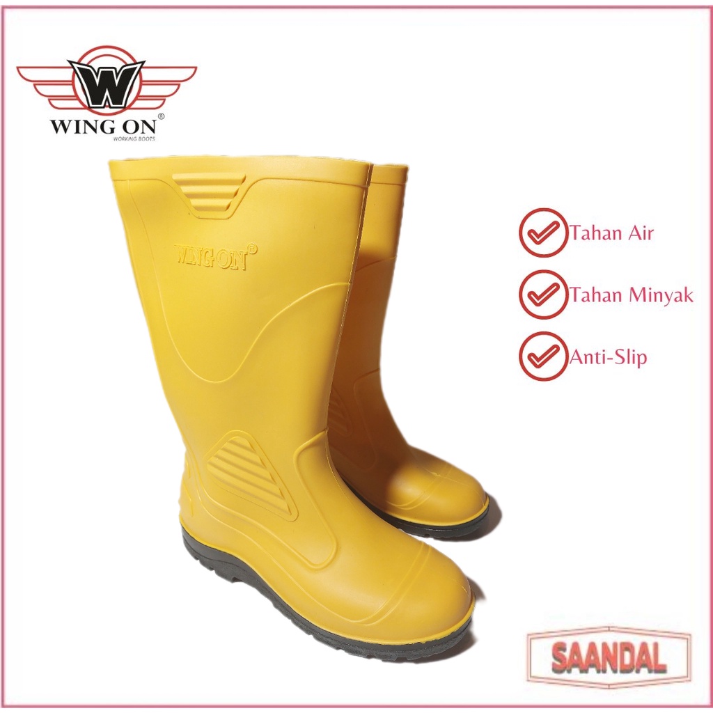 Sepatu Boots Safety Tinggi Wing On 8898 Kuning Hitam Anti Air &amp; Minyak