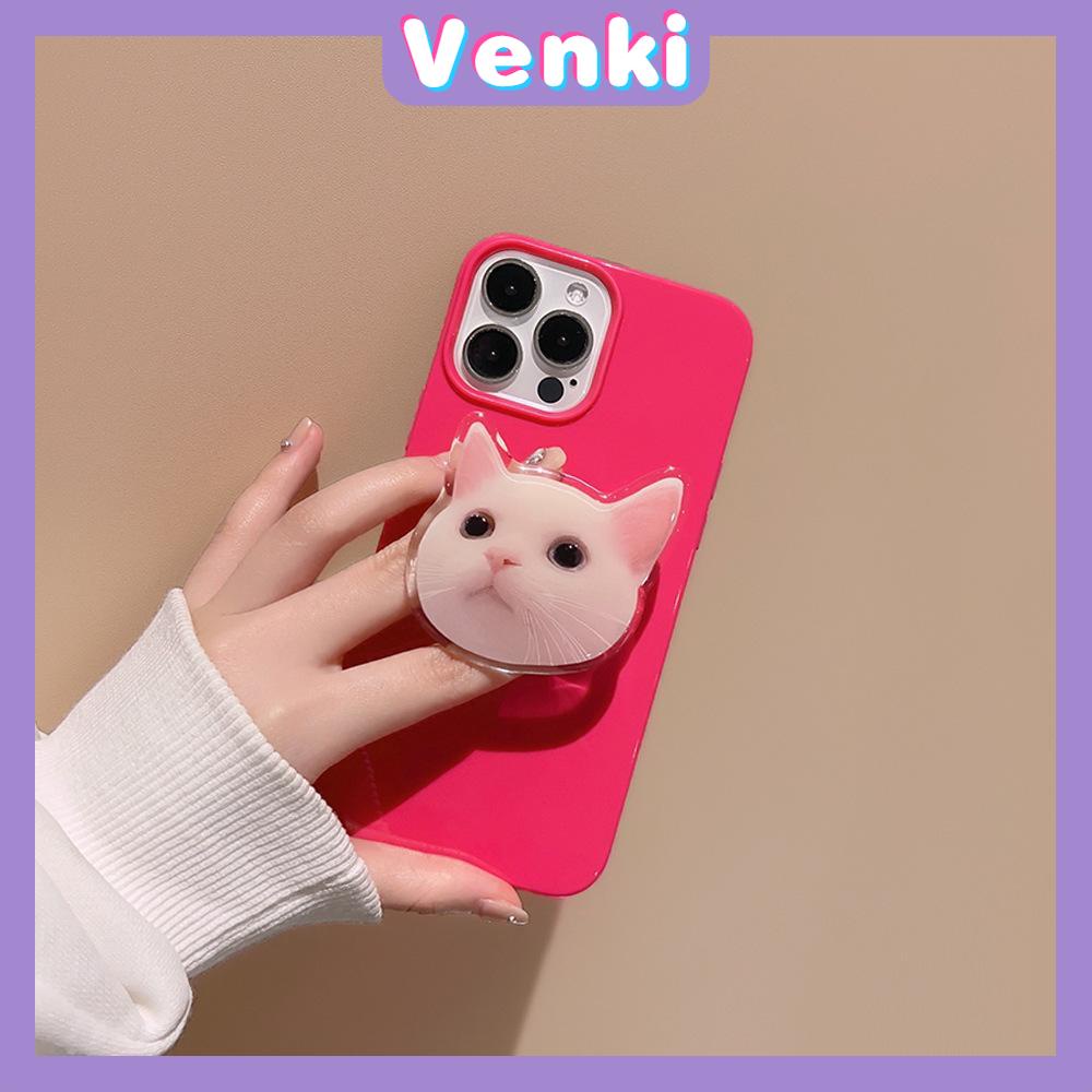 VENKI - Untuk iPhone 14 Pro Max iPhone Case dengan Kucing Lucu Dudukan Lipat Pegangan Bening Pink Glossy TPU Soft Case Tahan Guncangan kompatibel dengan iPhone 13 Pro max 12 Pro Max 11 xr xs 7 8Plus