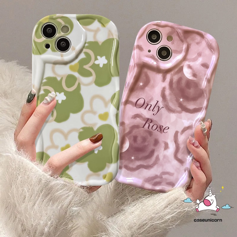 Casing Bunga Untuk Samsung A32 A14 A23 A12 A04s A13 A50 A24 A52 A52s A04 A30s A50s A21s A10s A03s A02s A11 A30 A31 A03 A20 A51 A20s Bunga Mawar Pink 3D Wavy Curved Edge Soft Cover