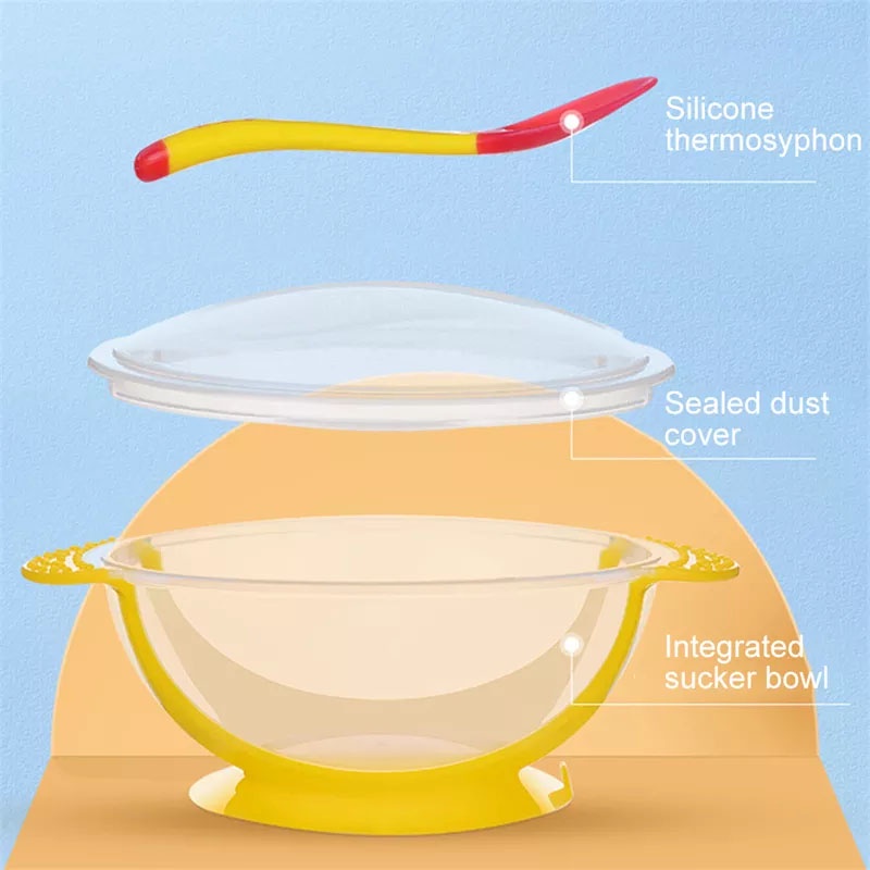 Baby Feeding Bowl with Spoon &amp; Lid Temperature Detection Silicone baby kids bowl Bekas Makan Bayi