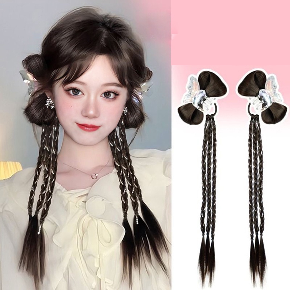 1pcs Y2k Bergaya Simulasi Kupu-Kupu Busur Mermaid Dan Boxer Kepang Rambut Cakar Rambut Klip Wig Untuk Wanita Aksesoris Rambut 48cm