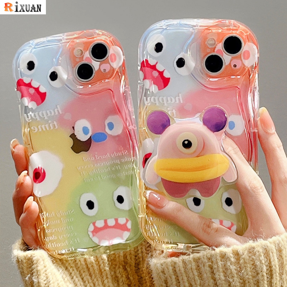 Case Bracket Kartun Untuk Realme C53 C55 C33 C35 C31 C30 C30s Realme 10 9i 8i 6i 5 7i C15 C25 C21Y C25Y C12 C11 C20 C3 C2 C1 Narzo 50monster Lucu Lembut Bergelombang Melengkung Penutup Tepi RIXUAN