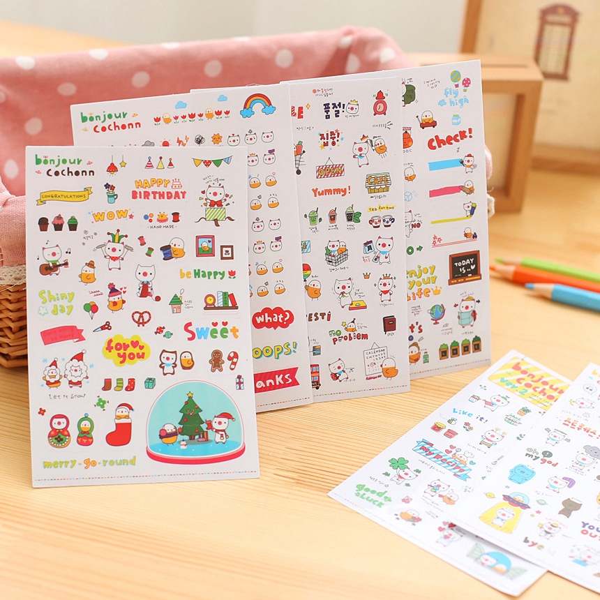 6sheet /set Kartun Hewan Buku Pegangan Dekoratif Stiker DIY Album Foto Diary Buku PVC Self-adhesive Stickers