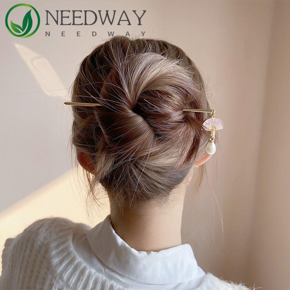 Needway   Hanfu Kipas Rambut Stik Antik Klasik Mutiara Cheongsam Hiasan Kepala Kuno Hairstyle Desain Alat Hiasan Kepala Gaya Cina