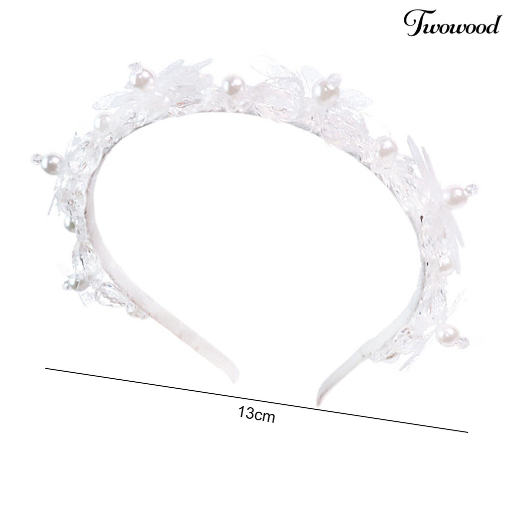 Twowood Bridal Headband Shiny Elegan Indah Eye-catching Palsu Mutiara Dekorasi Palsu Kristal Bunga Bando Pesta Supply