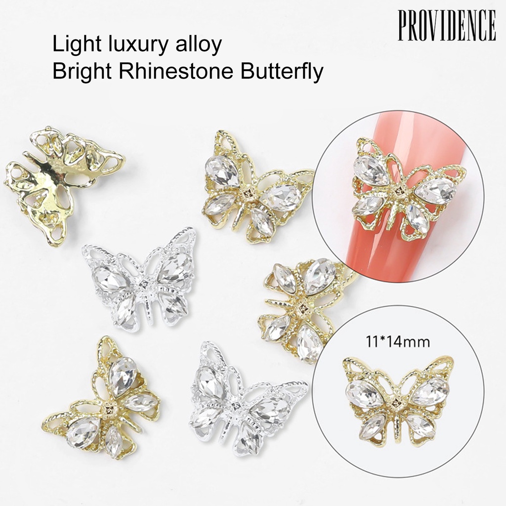 Providence 20 Pcs Butterfly Nail Charms Shining Rhinestones Inlay Faux Crystal 3D Charms DIY Manicure Aksesoris Nail Art Perhiasan Ponsel Case Dekorasi Perlengkapan Kuku