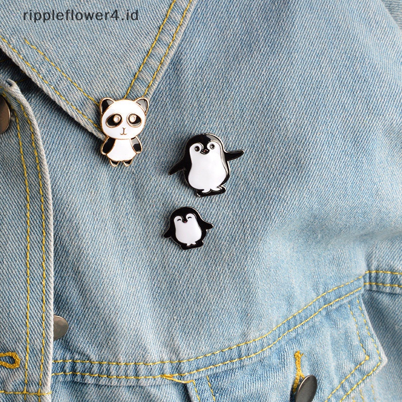 {rippleflower4.id} 1pc Kartun Lucu Enamel Pin Pinguin Panda Hewan Jaket Bros Badge~