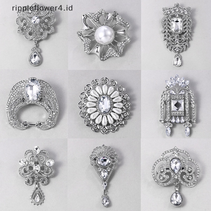 {rippleflower4.id} Bros Kristal Vintage Untuk Pernikahan Wanita Gaun Pesta Berlian Imitasi Pengantin Buket Tetesan Air Bros Pin~