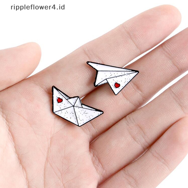 {rippleflower4.id} Kartun Enamel Pesawat Kertas Perahu Bros Lapel Pin Lencana Tas Aksesoris Perhiasan~