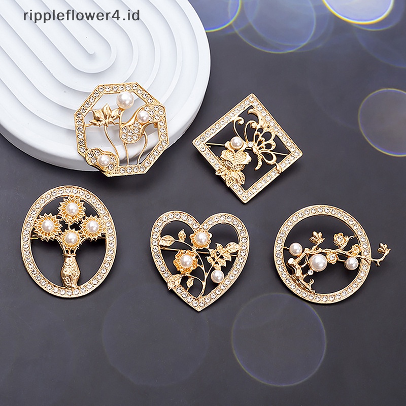 {rippleflower4.id} Vintage Bunga Mutiara Bros Pin Fashion Cahaya Tanaman Korsase Pakaian Perhiasan Aksesoris Untuk Wanita Hadiah Syal Gesper~