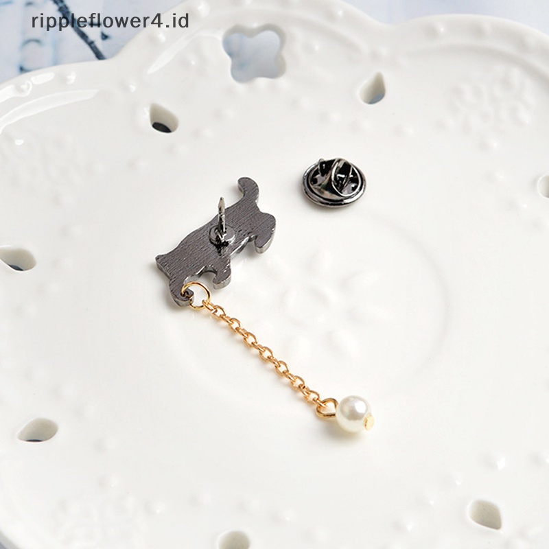 {rippleflower4.id} Enamel Lucu Mutiara Kucing Bros Pin Baju Kerah Pin Breastpin Wanita Perhiasan Hadiah~