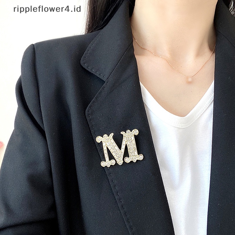 {rippleflower4.id} Fashion Kristal Zirkon M-Huruf Bros Pin Untuk Ransel Kerah Lapel Pin Aksesoris Perhiasan Pesta~