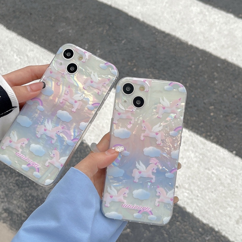 Ins Gaya Unicorn Cocok Untuk iPhone 14 Pro Max Casing Ponsel iPhone Dua Lapis Pola Dicetak Kompatibel Dengan Iphone13 13pro 13prm iPhone 11 11pro 14plus 12Pro Max Shockproof TPU Phone Case