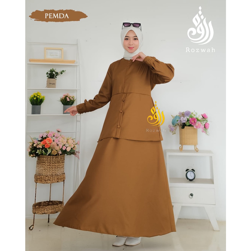 GAMIS TOYOBO KHAKI PEMDA SERAGAM PNS PDH PDL MODEL TERUSAN EXSLUSIVE BY.ROZWAH/ GAMIS PEMDA MODEL ROK/GAMIS PEMDA MODEL MELAYU/COD/GAMIS GURU SETELAN ROK