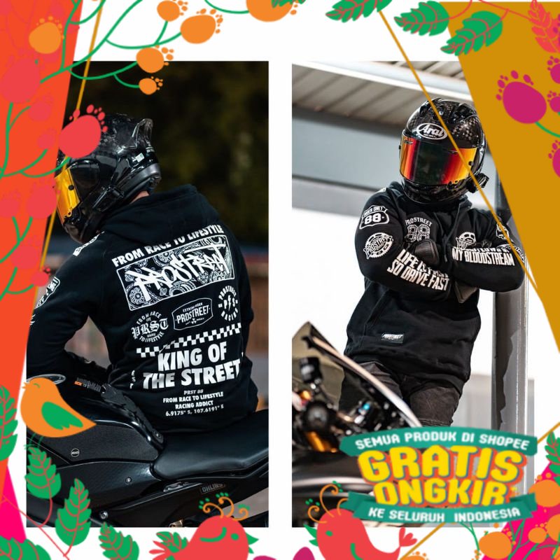 [ FREE STICKER ] HOODIE PRIA PROSTREET ORIGINAL INSIDE V3 KING OF THE STREET BLACK NEW / HOODIE MOTO