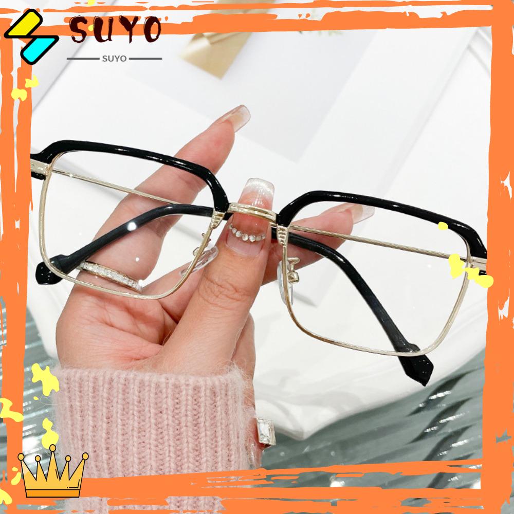 Suyo Kacamata Baca Wanita Pria Elegan Logam Setengah Bingkai Anti Blueray Eyewear