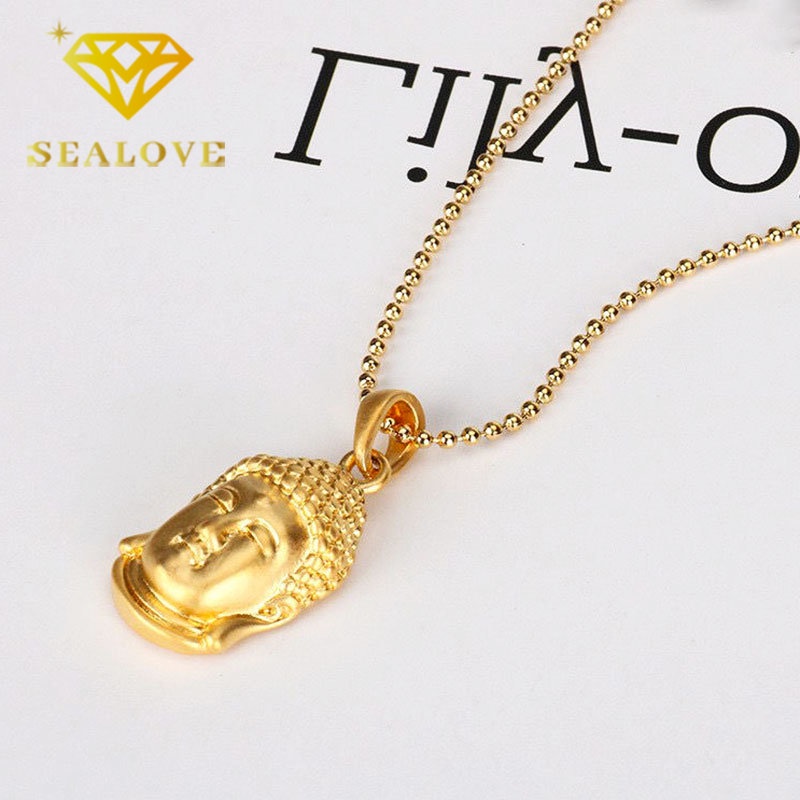 Kalung Titanium Wanita Anti Karat Asli Buddha Keberuntungan Emas 18K Anti Luntur Aksesoris Perhiasan