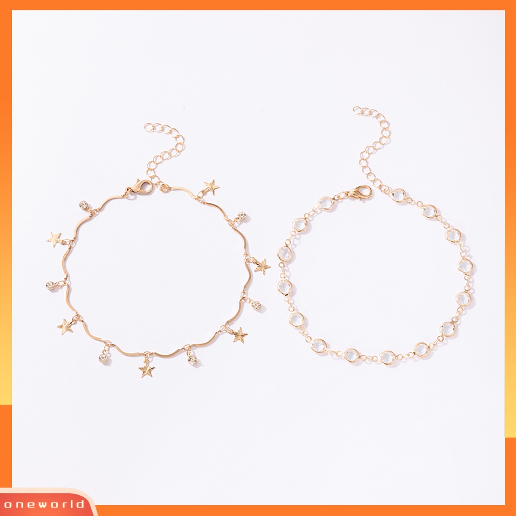 [WOD] 2pcs /Set Gelang Kaki Stackable All-match Adjustable Liontin Bintang Gelang Kaki Logam Untuk Pesta