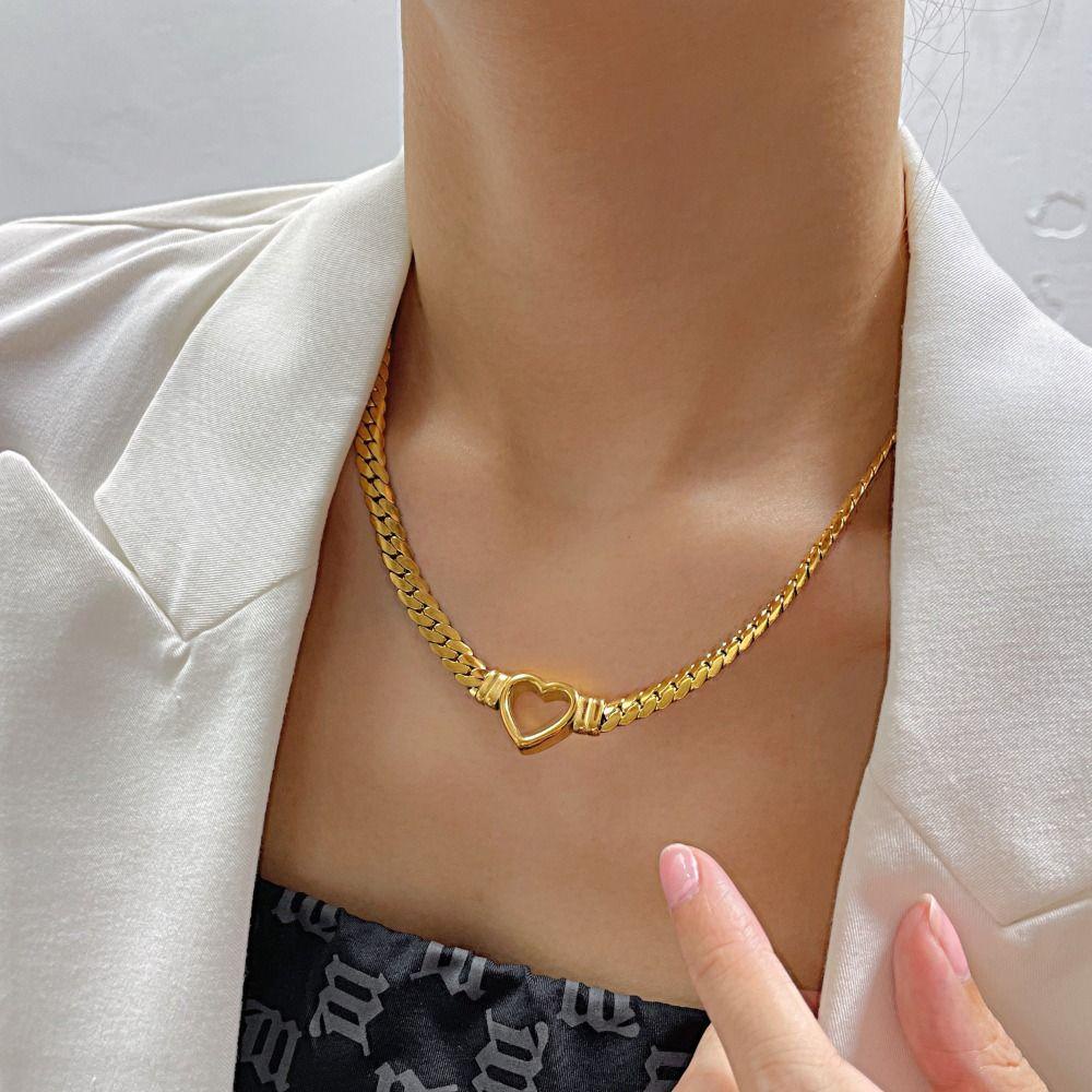 Lily Wanita Kalung Pacar Bahan Stainless Steel Gaya Kasual Rantai Hati