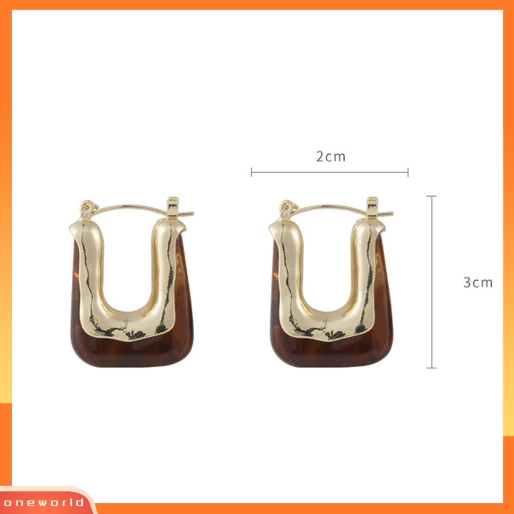 [WOD] 1pasang U-Shaped Piercing Hoop Earrings Akrilik Resin Geometris Vintage Wanita Anting Perhiasan Aksesori