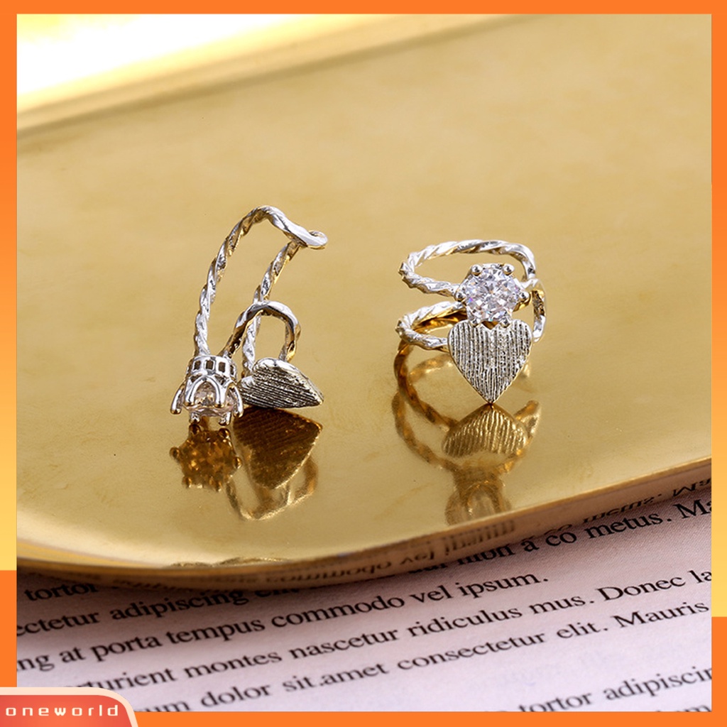 [WOD] 1pc Wanita Klip Telinga Tanpa Tindik Memutar Colorfast Shiny Rhinestone Indah Bentuk Hati Lady Earrings Hadiah