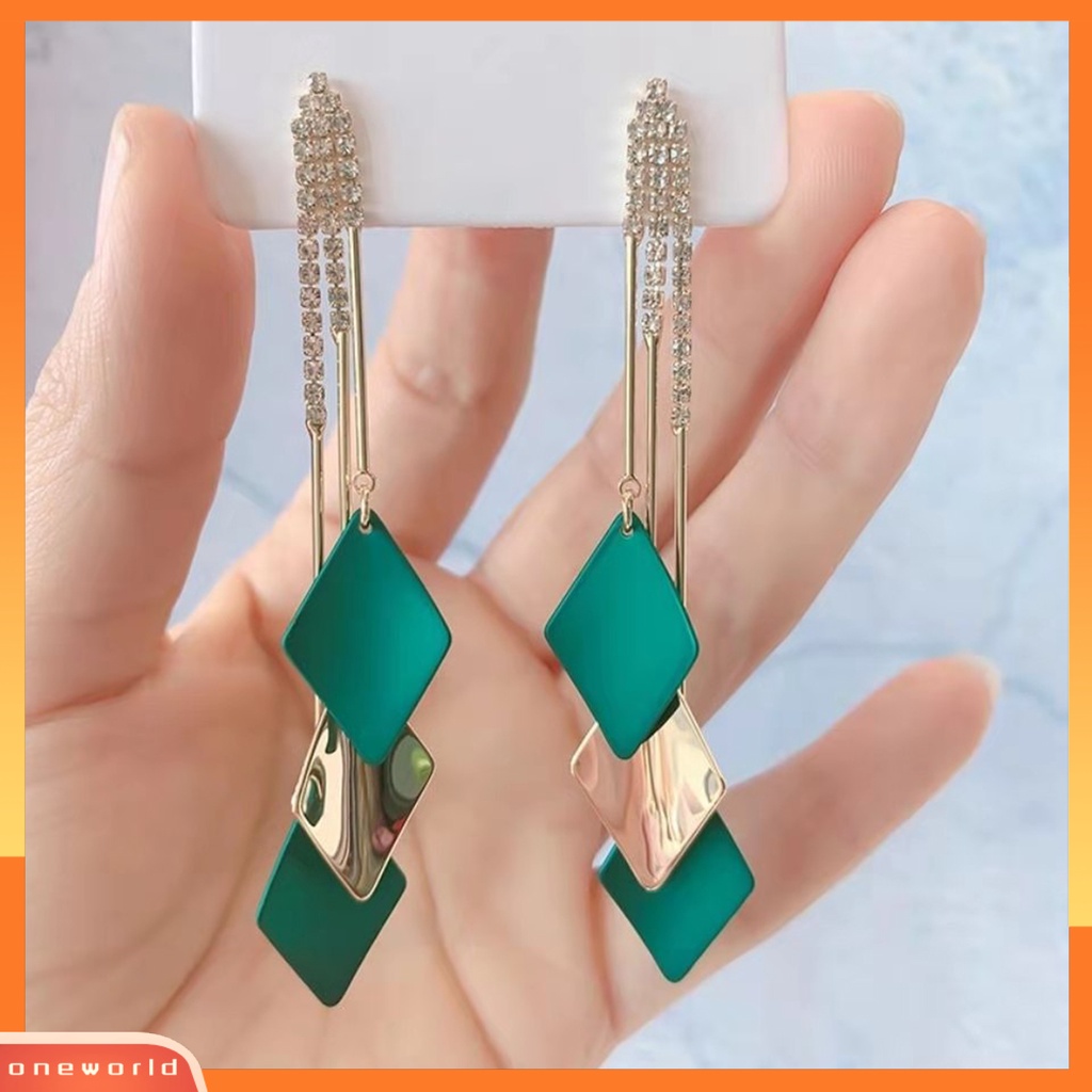 [WOD] 1pasang Anting Wanita Menjuntai Rumbai Berlian Imitasi Geometris Anggun Drop Earrings Untuk Hadiah