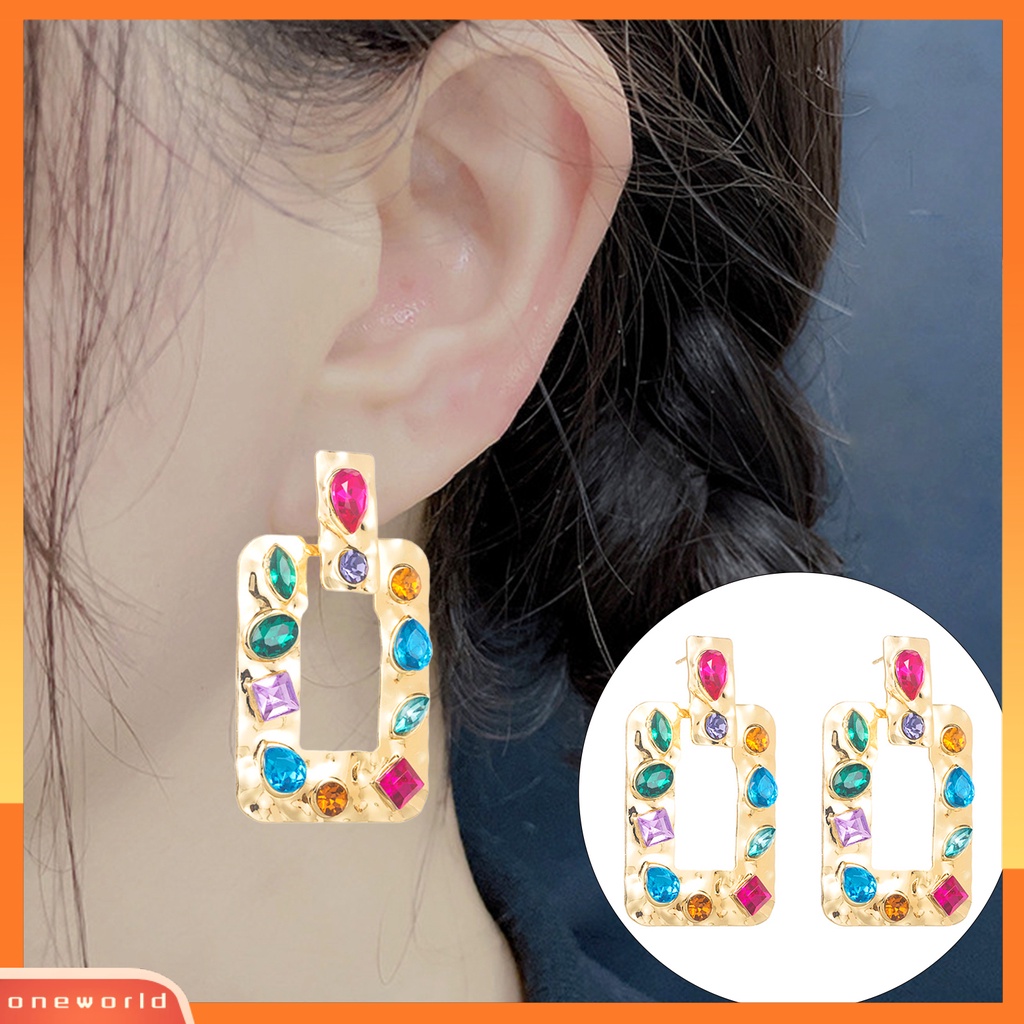 [WOD] 1pasang Anting Vintage Tusuk Eye-catching Semua Pertandingan Berlian Imitasi Berwarna Perhiasan Hias Mewah Elegan Menjuntai Earrings Untuk Pesta