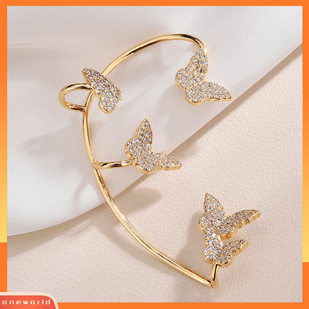 [WOD] 1pc Klip Anting Butterfly Rhinestones Perhiasan Simple Halus Manset Telinga Untuk Pernikahan