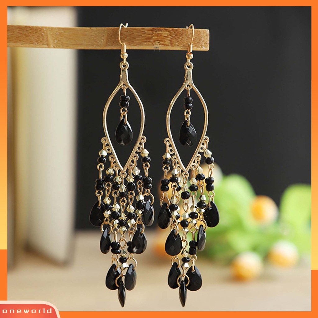 [WOD] 1pasang Anting Menjuntai Menawan Gaya Etnik Alloy Hollow Beads Rumbai Wanita Earrings Untuk Pesta