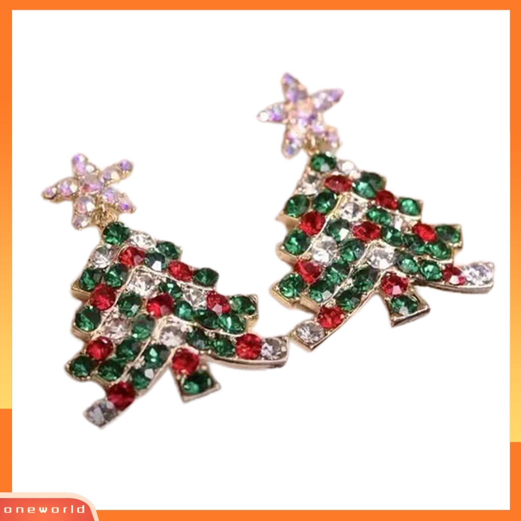 [WOD] 1pasang Wanita Anting Natal High-end Mengkilap Cubic Zirconia Bentuk Pohon Natal Stainless Kaya Warna Menghias Telinga Indah Bentuk Bunga Lady Gantung Anting Hadiah